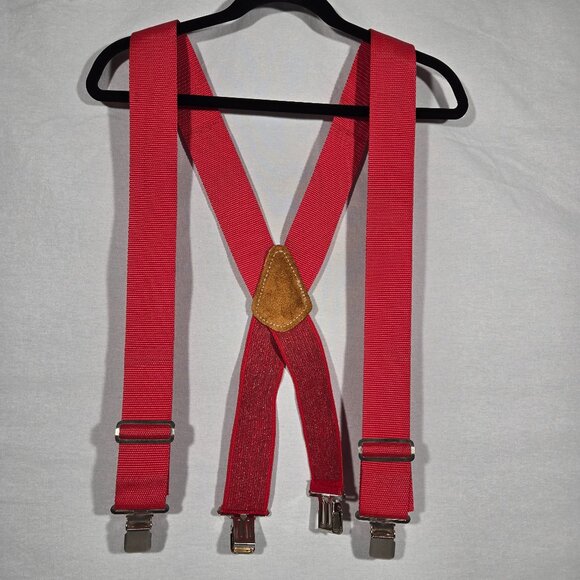 USA Vintage 70's Red CANVAS Straps TOP-GRAIN Leather CLIPS 46" X 2" Suspenders. - Picture 3 of 17